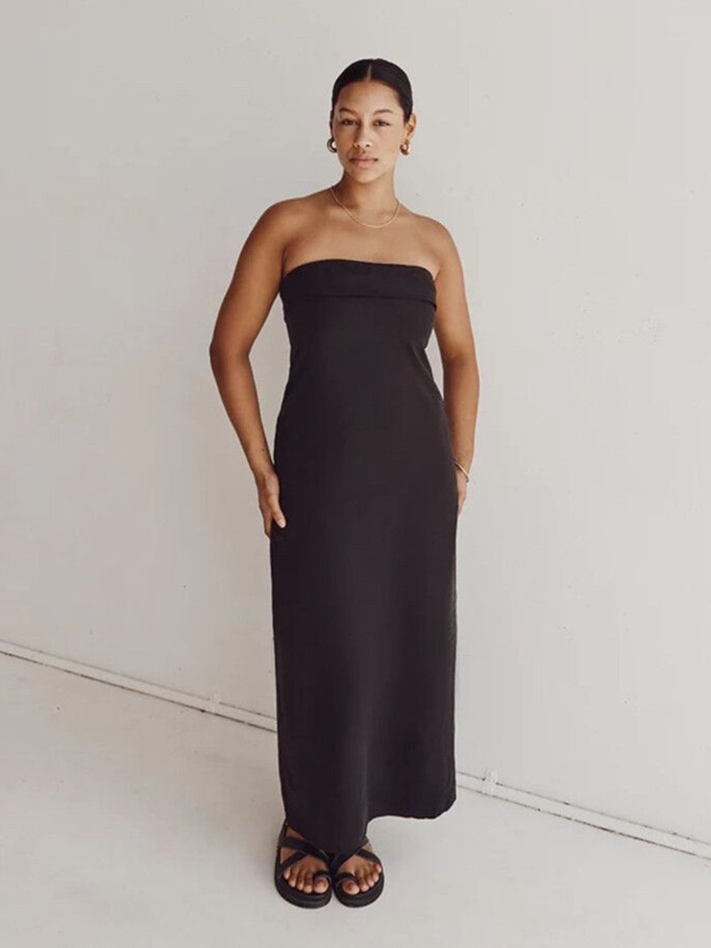 NWT DISSH Kai Strapless Midi Tube Dress Black Column Size 6